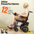 Electric Wheelchair for Adults, 360W Dual Motor with 15-Mile Range