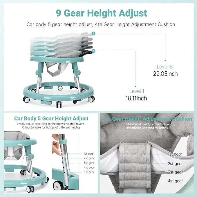 Foldable baby walker with wheels: portable, anti-rollover, and anti-fall design