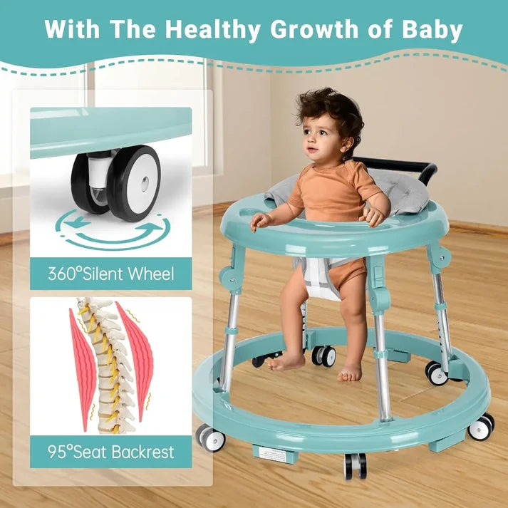 Foldable baby walker with wheels: portable, anti-rollover, and anti-fall design